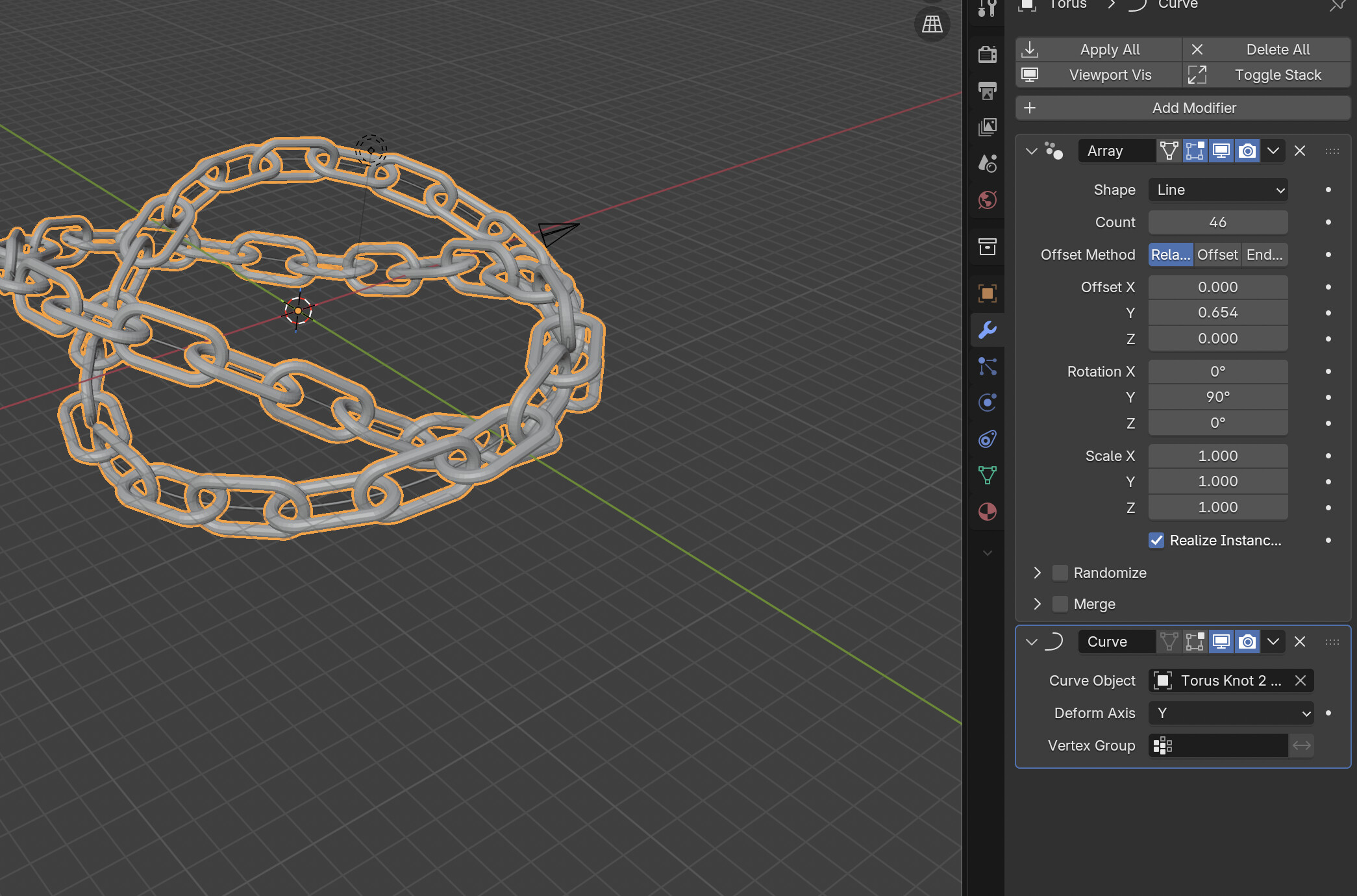 (Blender 5.0) How to rotate Array Modifier to make a Chain - Modeling ...