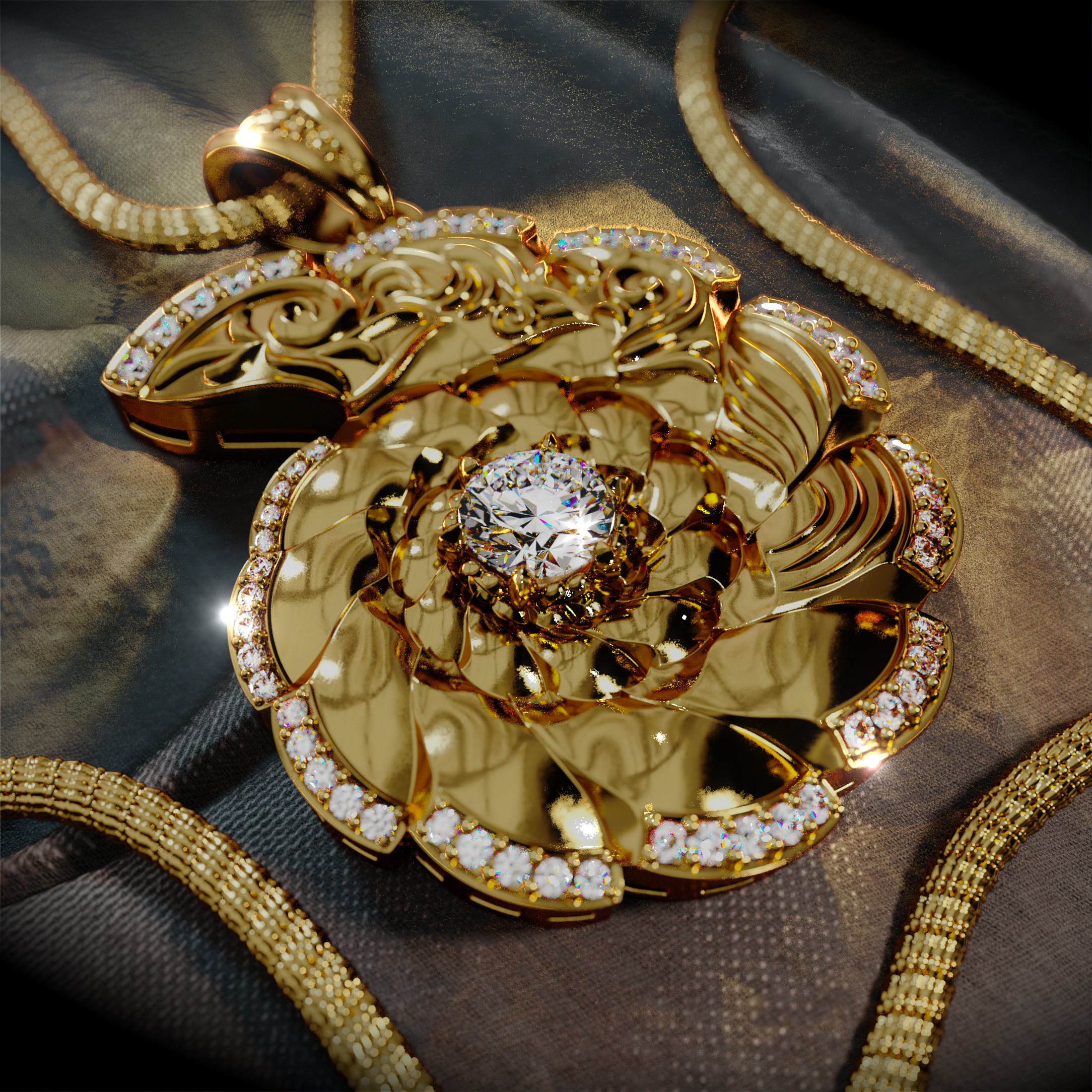 Octane Diamond Gold shell with diamonds (fake dispersion diamond shader Cycles 4.4 ...