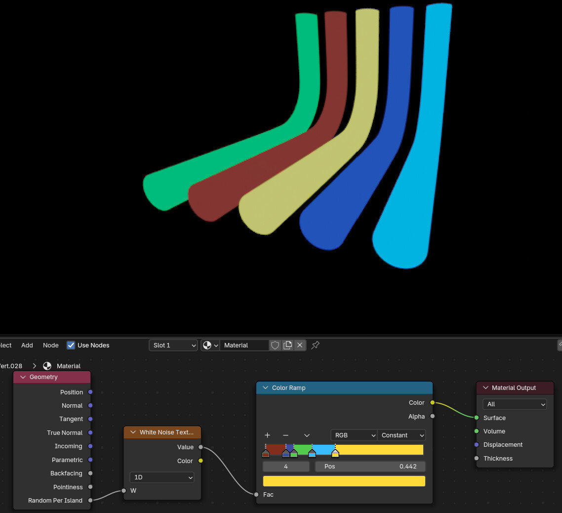 Array of objects with different colours, including an emission ...