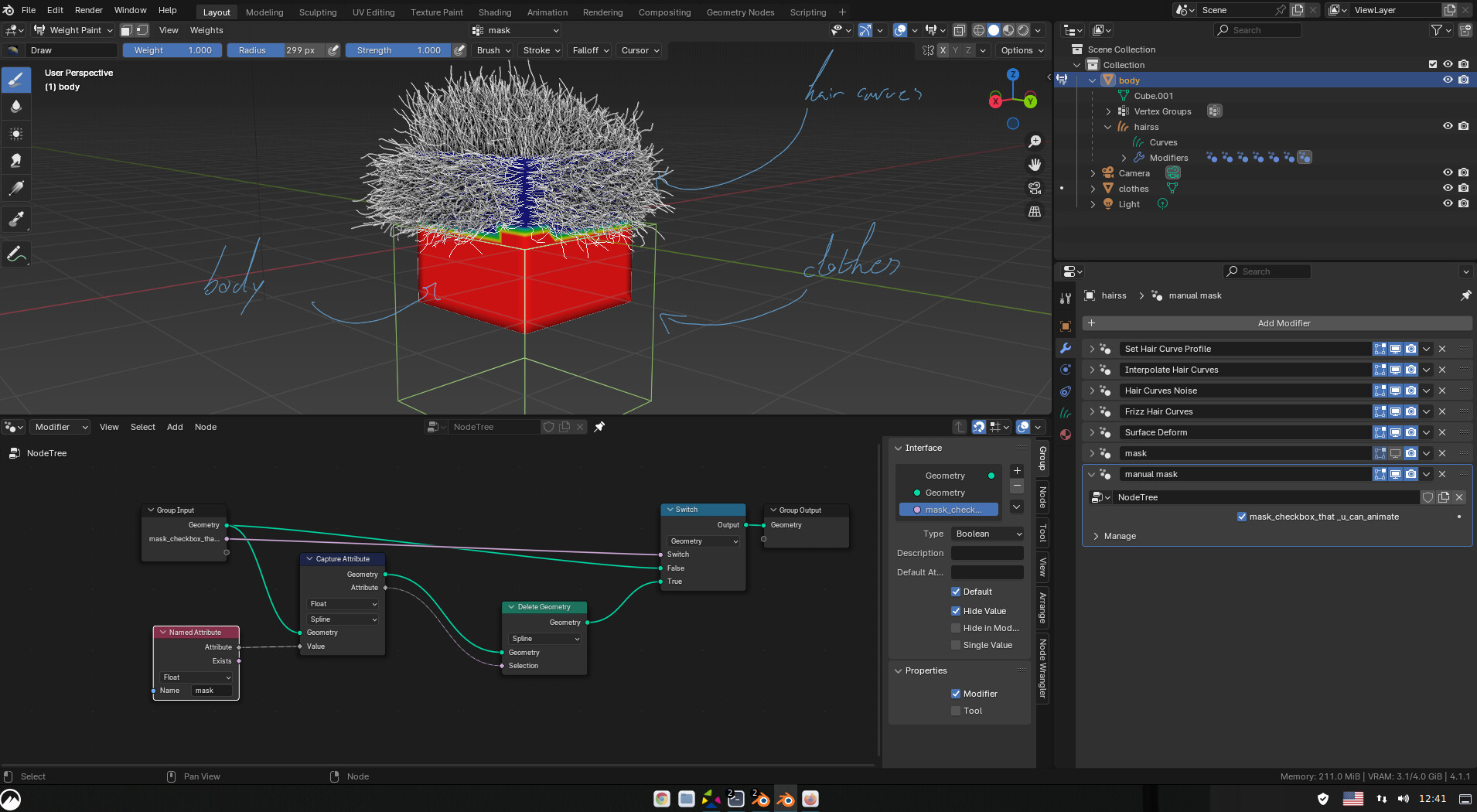 I cant mask out my hair in geometry node - Technical Support - Blender ...