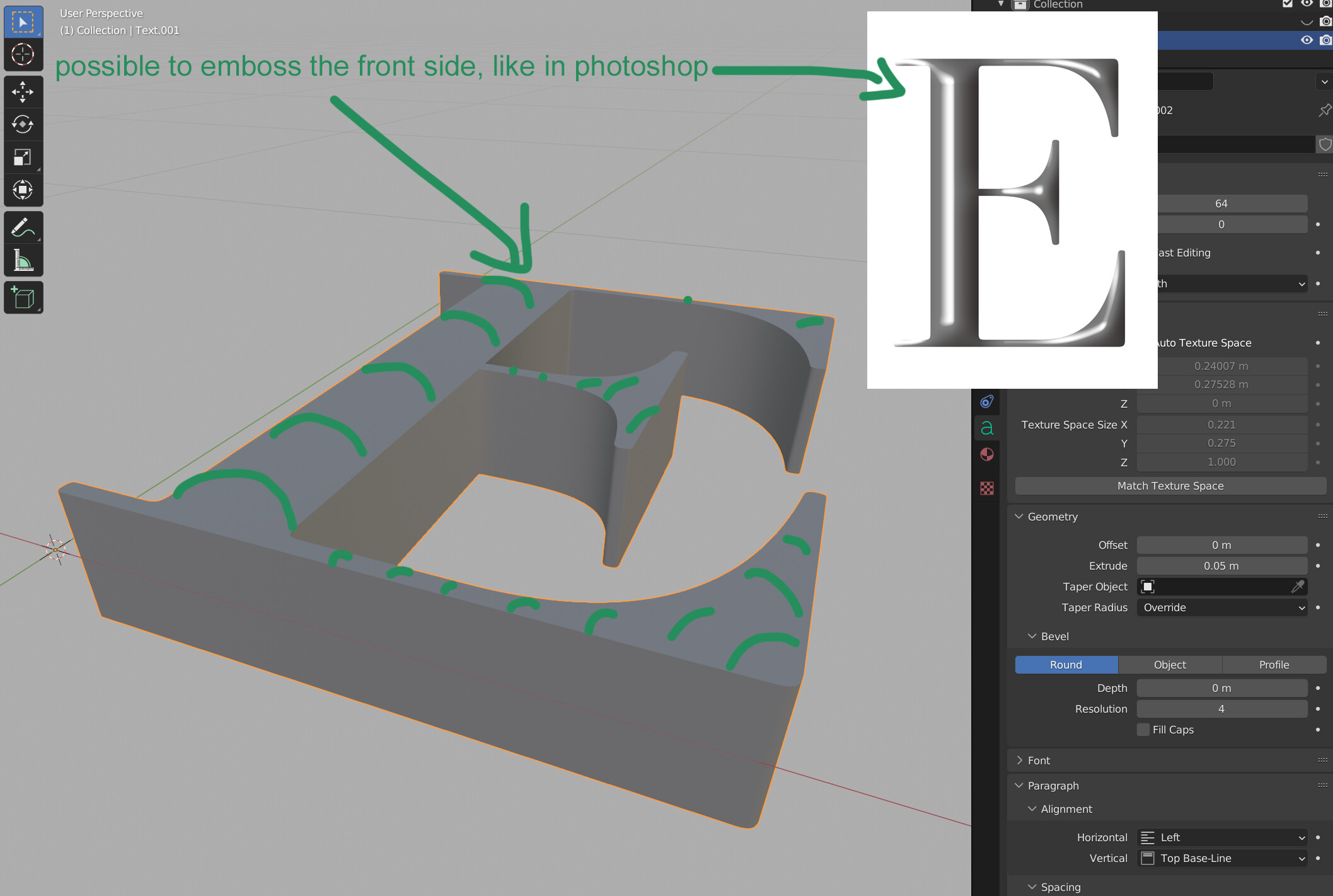 Possible to emboss/bevel the front side of a font? - Modeling - Blender  Artists Community