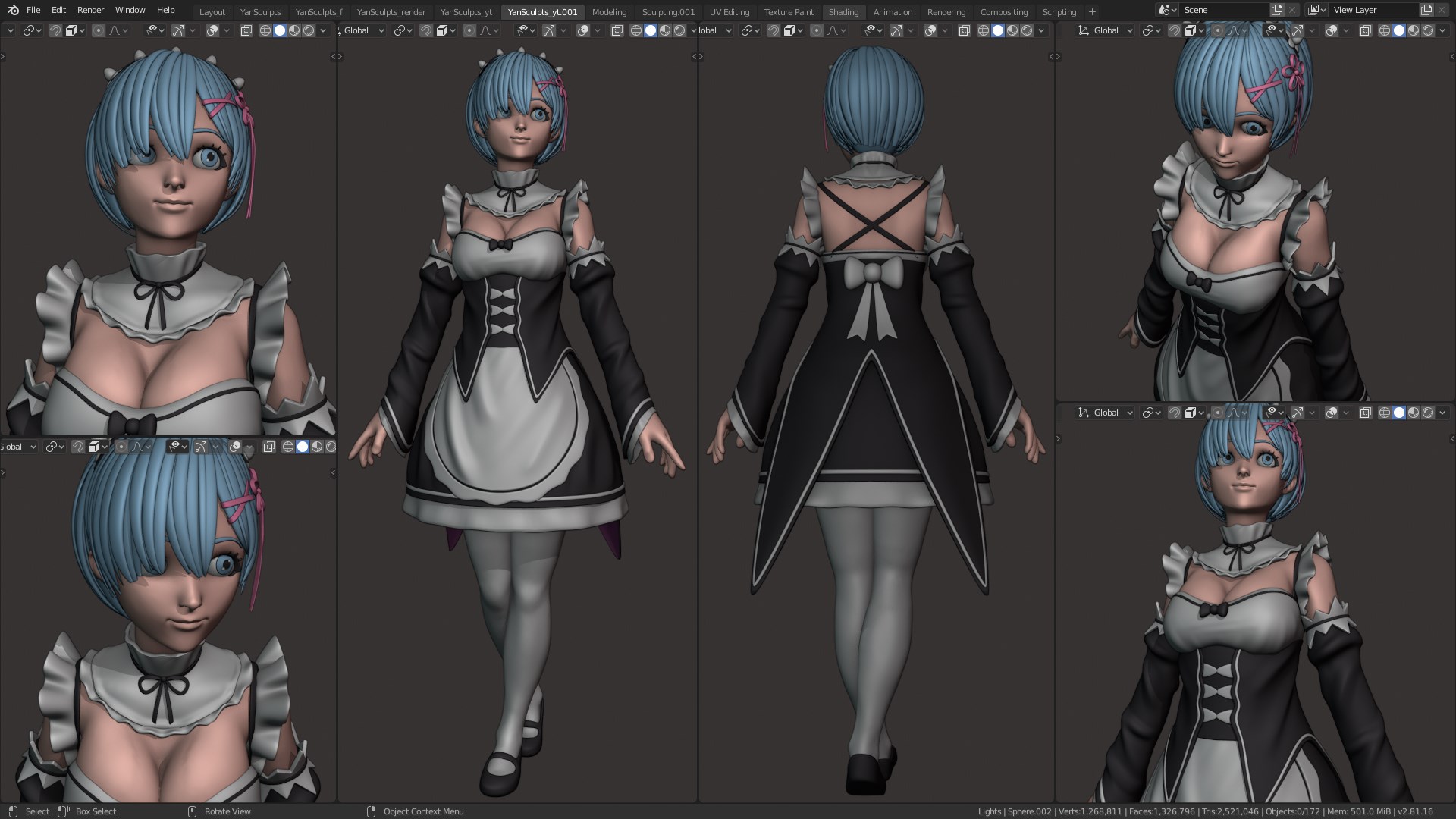 Sculpting Rem from the anime Re:Zero - Finished Projects - Blender Artists  Community