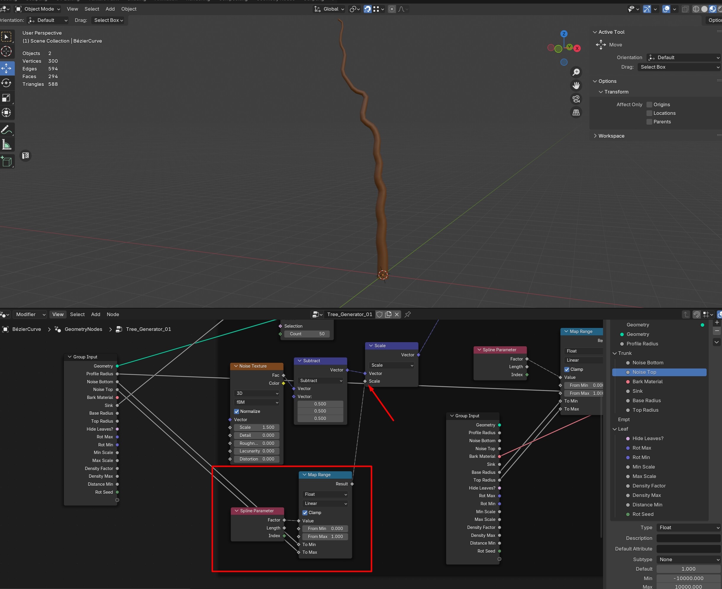 Geometry node - Noise texture on curve with height mask - Modeling ...