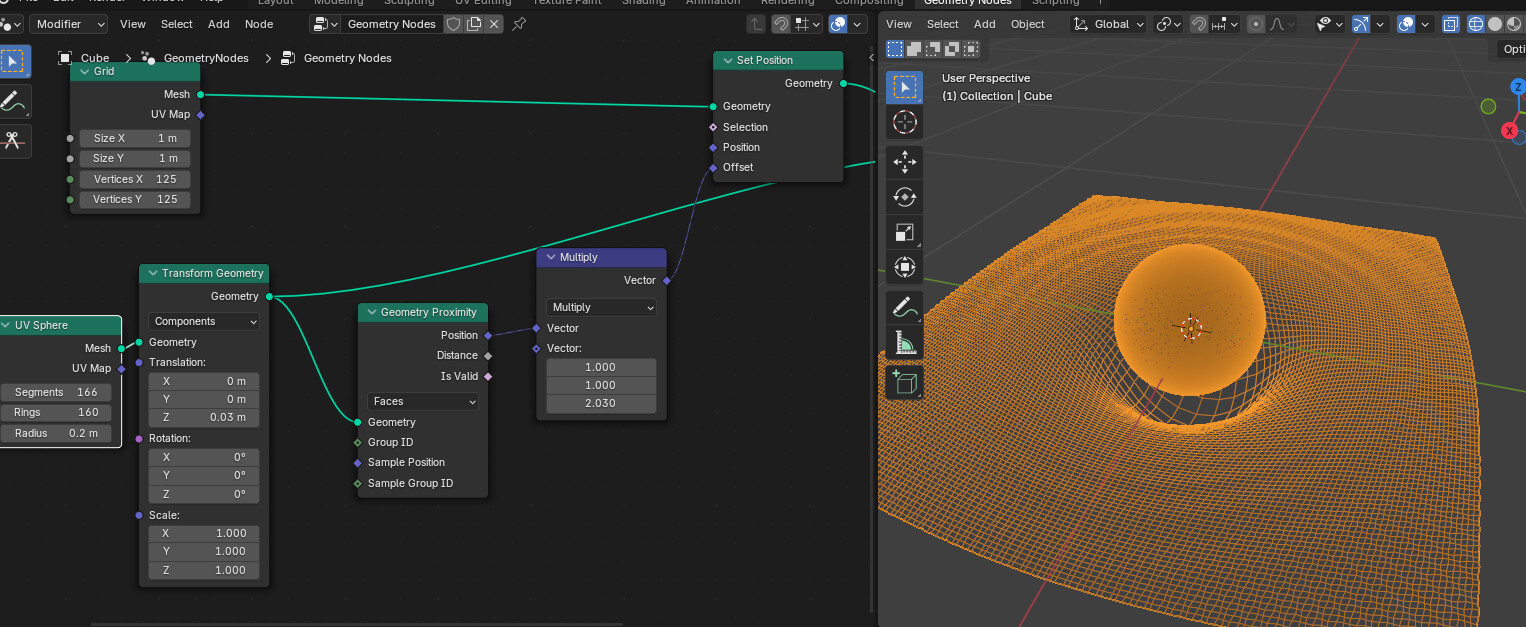 Offset vertex based on another object location with Geometry Nodes ...