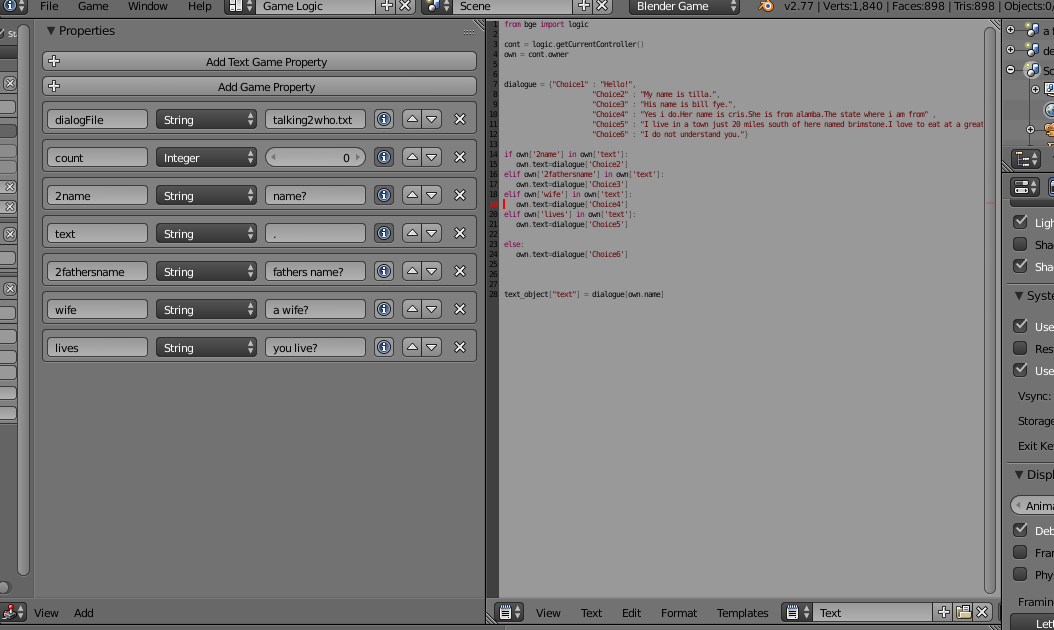 dialogue system problem - Game Engine Support and Discussion - Blender ...