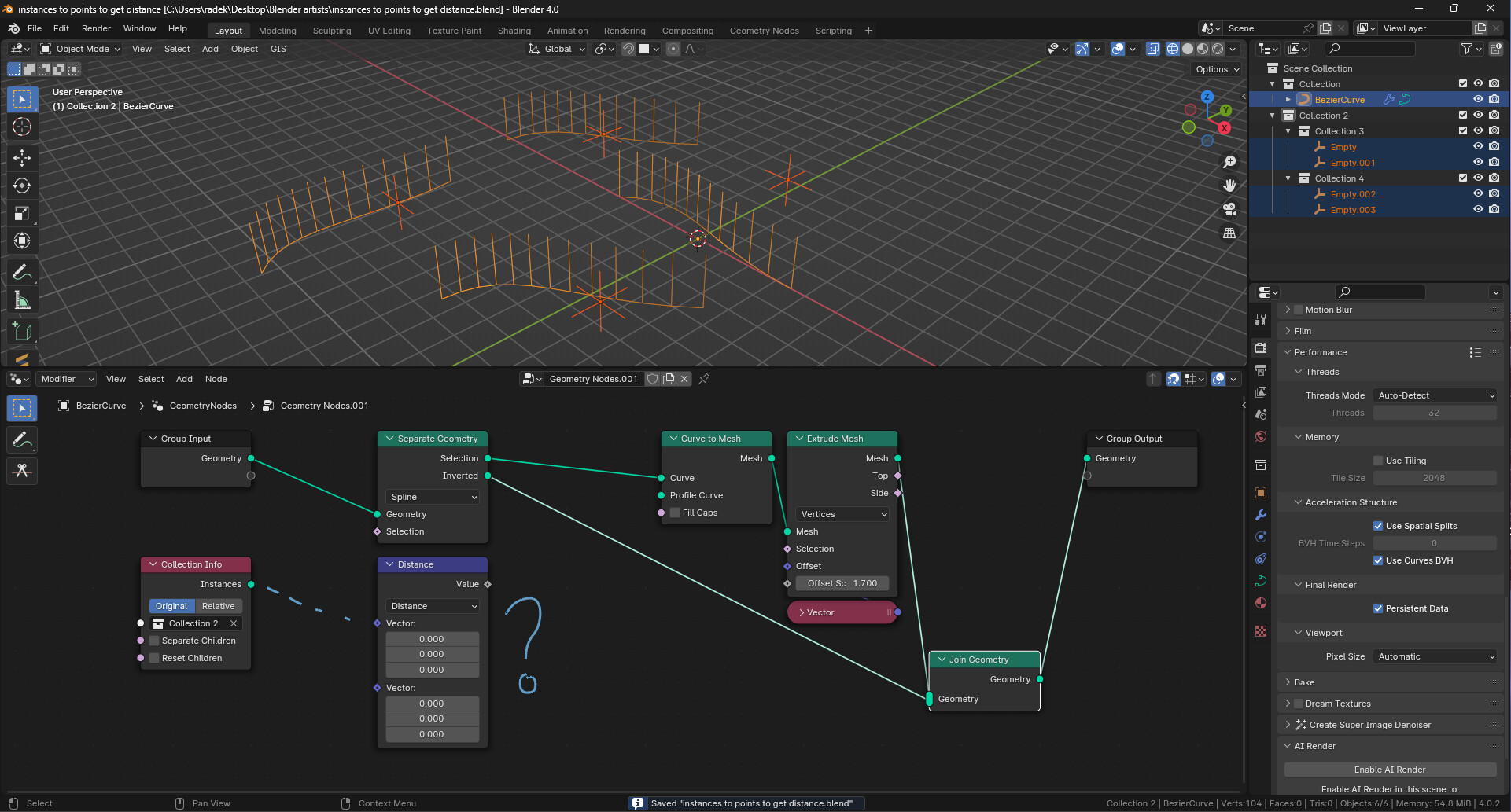 Geonodes: How to get distance between points made of instances ...