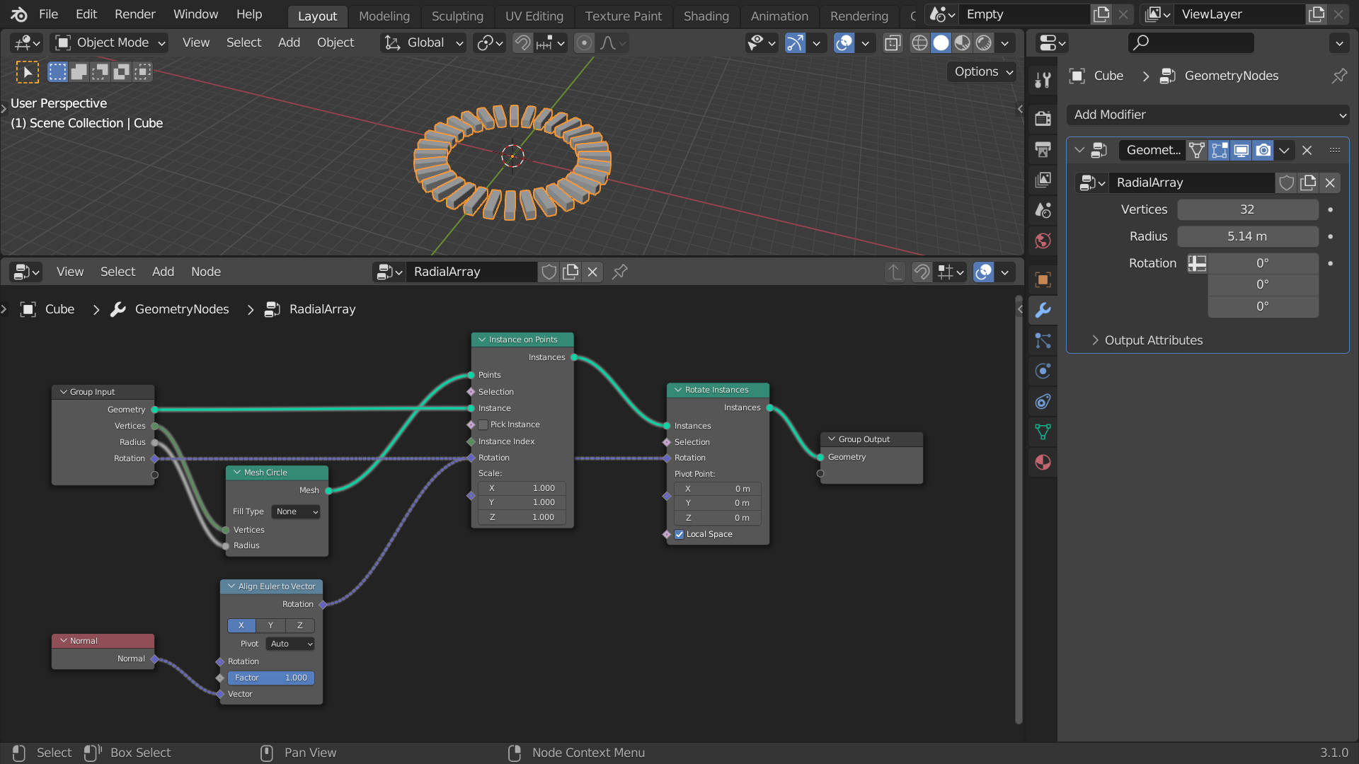 How do I get this radial array to have each item pointing toward the ...
